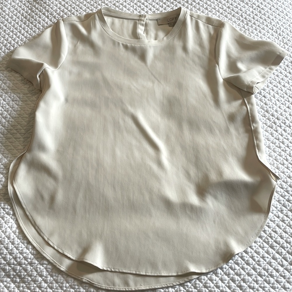 Loft, cream short sleeve, crew neck blouse